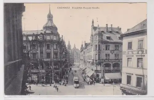 904683 Ak Chemnitz Friedrich August Straße mit Straßenbahn 1917