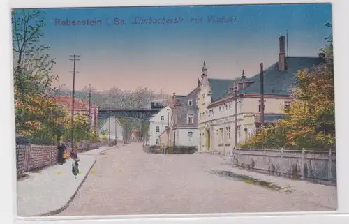 905052 Ak Rabenstein in Sa. Limbacherstraße mit Viadukt um 1920