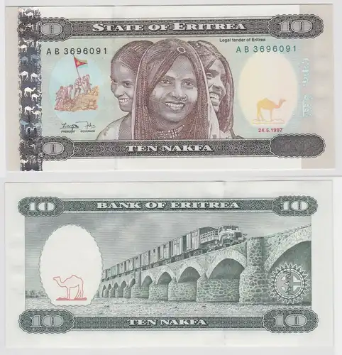 10 Nakfa Banknote State of Eritrea 24.5.1997 kassenfrisch UNC (132550)