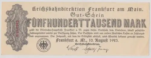 500000 Mark Banknote Reichsbahndirektion Frankfurt a.M. 10. Aug. 1923 (154758)