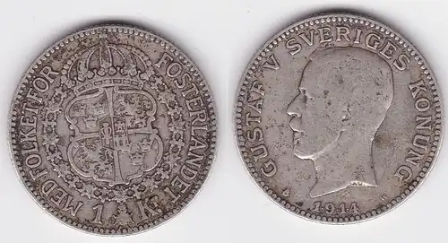 1 Krone Silber Münze Schweden 1914 (120126)