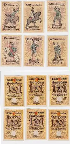 6 x 50 Pfennig Banknoten Notgeld Stadtsparkasse Potsdam 1921 (117356)