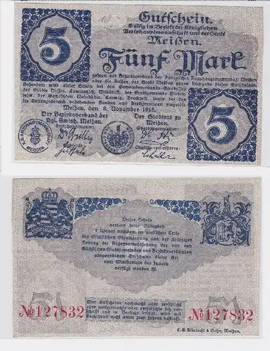 5 Mark Gutschein Banknote Amtshauptmannschaft Meißen 1918 (117314)