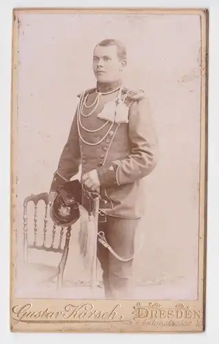74572 Kabinettfoto Ulan Dresden mit Helm und Uniform um 1900