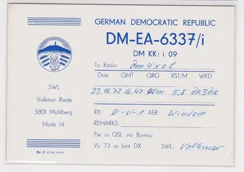 04060 QSL Karte Funker DDR Mühlberg an der Elbe 1972