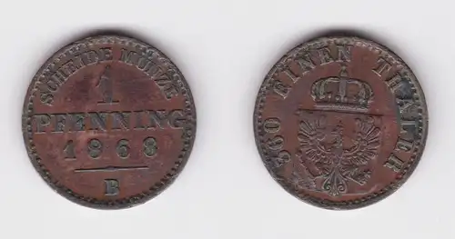 1 Pfennig Kupfer Münze Preussen 1868 B vz (161375)