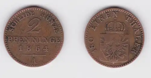 2 Pfennige Kupfer Münze Preussen 1864 A ss (155735)