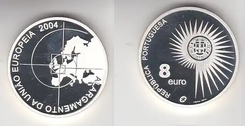 8 Euro Silbermünze 2004 Polierte Platte in Kapsel Portugal EU Erweiterung 112038