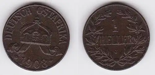 1 Heller Kupfer Münze Deutsch Ostafrika 1908 J (120332)
