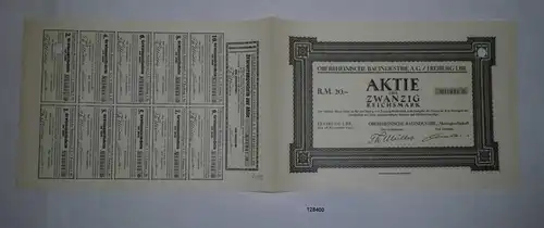 20 Reichsmark Aktie Oberrheinische Bauindustrie AG Freiburg 28.11.1924 (128400)