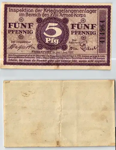 5 Pfennig Banknote Kriegsgefangenlager Frankfurt a.M. 1.1.1917 (124011)