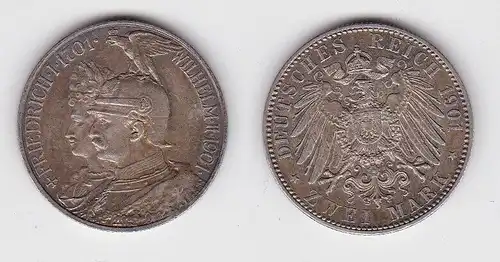 2 Mark Silbermünze Preussen 200 Jahre Königreich 1901 Jäger 105 vz (150759)