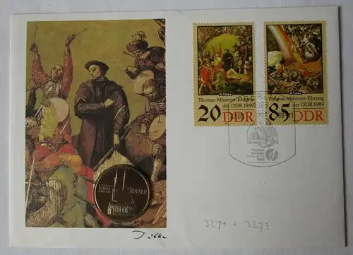 DDR Numisbrief mit 5 Mark Müntzer Ehrung Katharinenkirche Zwickau 1989 (116688)