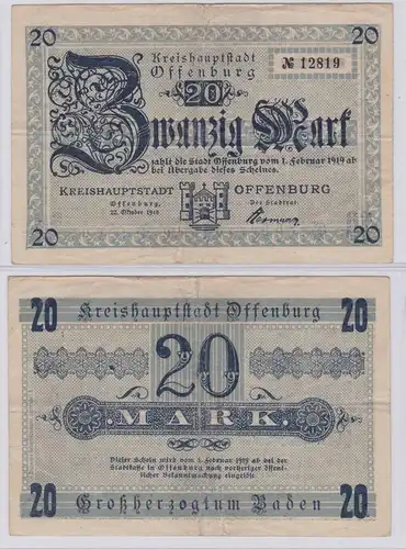 20 Mark Banknoten Stadt Kreishauptstadt Offenburg 22.10.1918 (126412)