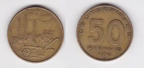 50 Pfennig Messing Münze DDR 1950 Pflug vor Industrielandschaft (127182)