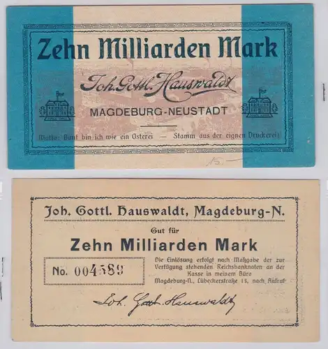 10 Milliarden Mark Banknote Magdeburg Neustadt Joh.Gottl.Hauswaldt 1923 (138068)