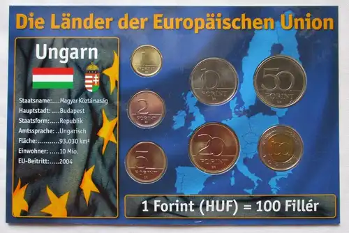 Kursmünzsatz Ungarn 7 Münzen 1 - 100 Forint 1996-2006 + Zertifikat (126171)