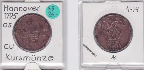 4 Pfennig Kupfer Münze Braunschweig Calenberg Hannover 1795 (121186)