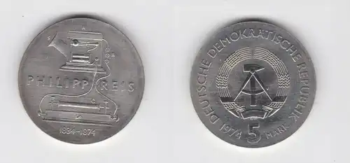 DDR Gedenk Münze 5 Mark Philipp Reis 1974 Stempelglanz (137506)