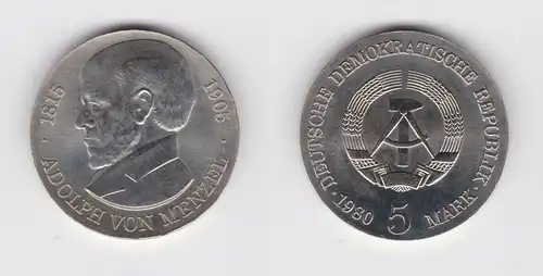 DDR Gedenk Münze 5 Mark Adolph von Menzel 1980 Stempelglanz (137108)