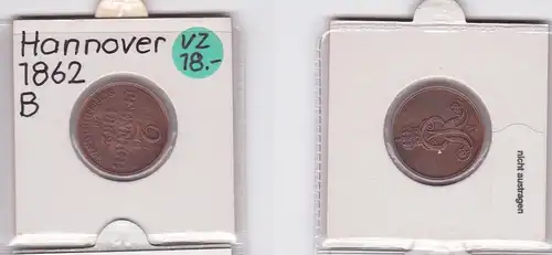 2 Pfennig Kupfer Münze Hannover 1862 B (121098)