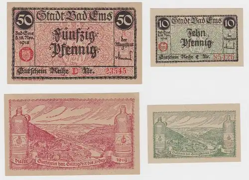 10 + 50 Pfennig Banknote Notgeld Stadt Bad Ems 18. November 1918 (135909)