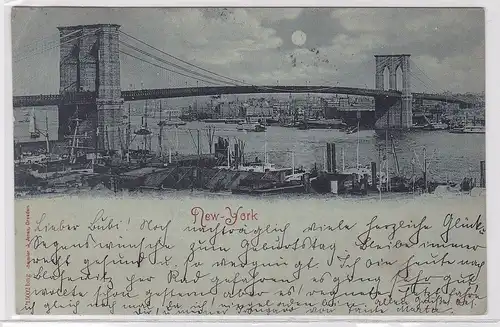 78393 Mondschein AK New York - Brooklyn Bridge mit Schiffen 1903