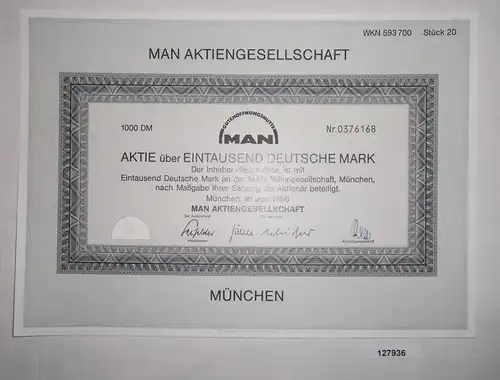 1000 Deutsche Mark Aktie MAN AG München Juni 1986 (127936)