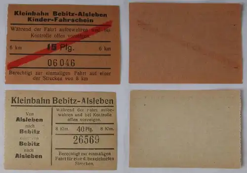 2x Fahrschein Fahrkarte Kinder-Fahrschein Kleinbahn Bebitz-Alsleben (154808)