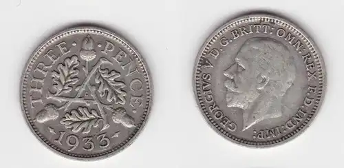 3 Pence Silber Münze Großbritannien George V. 1933 ss (153729)