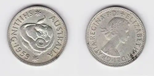 1 Schilling Silber MünzeAustralien Australia 1959 Elisabeth II.  ss+ (153043)