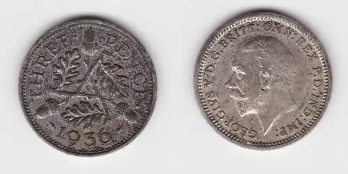 3 Pence Silber Münze Großbritannien Georg V. 1936 ss (153532)
