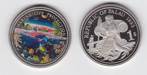 1 Dollar Farbmünze Palau Marine-Life Prtection 1993 (119738)