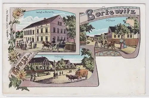 60921 Ak Lithographie Gruss aus Bortewitz - Gasthof und Dorfstrasse 1900