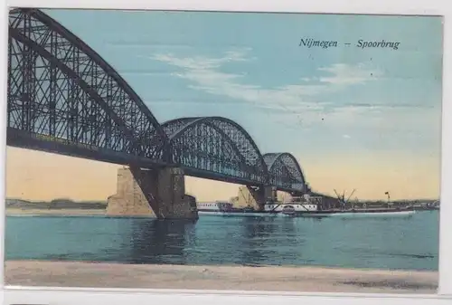90823 AK Nijmegen (Nimwegen) - Spoorbrug, Brücke mit Raddampfer 1924