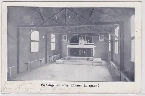 31419 AK Chemnitz - Gefangenenlager 1914/16, Innenansicht mit Altar