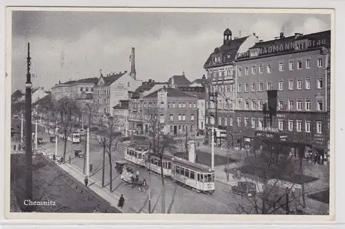 79585 AK Chemnitz - Straßenansicht mit Straßenbahn und Hansa Haus 1936