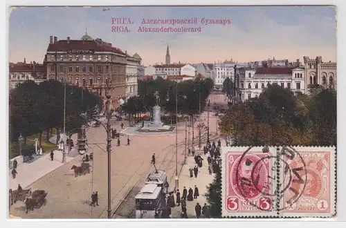 82053 AK Riga - Alexanderboulevard, Straßenansicht mit Straßenbahn 1914