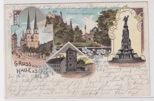 905560 AK Gruss aus Halle a. S. - Siegesdenkmal, Hallmarkt, Moritzburghof 1904