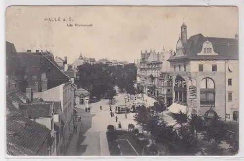 64999 AK Halle an der Saale - Alte Promenade, Straßenansicht mit Geschäften 1907