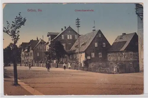 903924 AK Grüna - Chemnitzerstraße, Straßenansicht um 1910