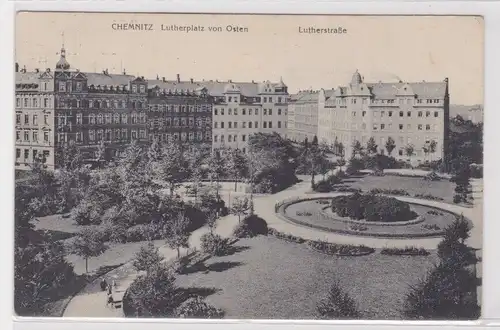 12739 AK Chemnitz - Lutherplatz von Osten, Lutherstraße mit Park 1912