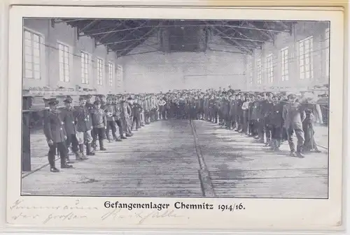 59447 AK Chemnitz - Gefangenenlager 1914/16, Innenansicht mit Soldaten