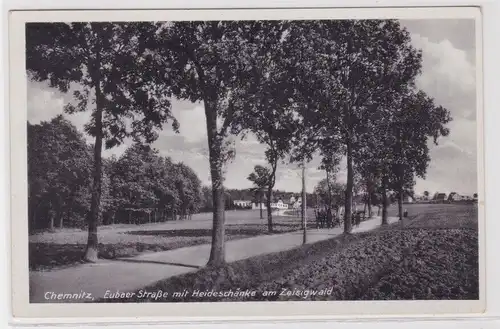 73910 AK Chemnitz - Eubaer Straße mit Heideschänke am Zeisigwald 1941