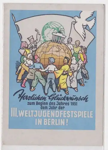 905660 AK Herzlichen Glückwunsch III. Weltjugendfestspiele in Berlin! 1951