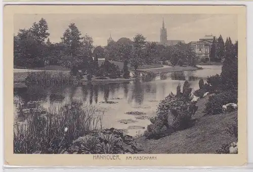 31259 AK Hannover - Am Maschpark, Teichpartie um 1900