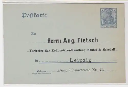 904760 DR Ganzsachen Postkarte P63 Zudruck Aug.Fietsch Mantel & Merckell Leipzig