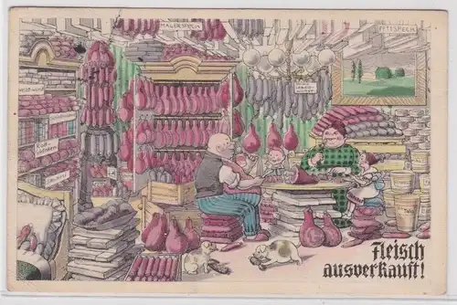 905859 Künstler Humor AK Fleisch ausverkauft! Fleisch horten bei Familie 1916