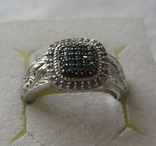 eleganter 925er Sterling Silber Ring mit blauen & farblosen Edelsteinen (118936)