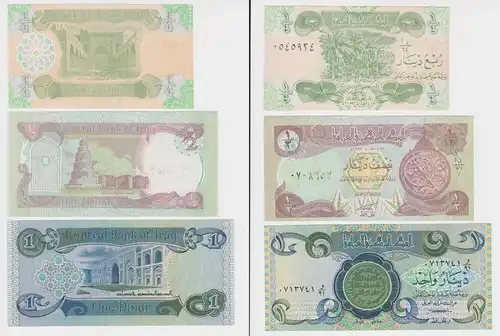 1/4, 1/2 & 1 Dinar Banknoten Iraq Irak 1992/1993 P77,P78,P79 (132542)